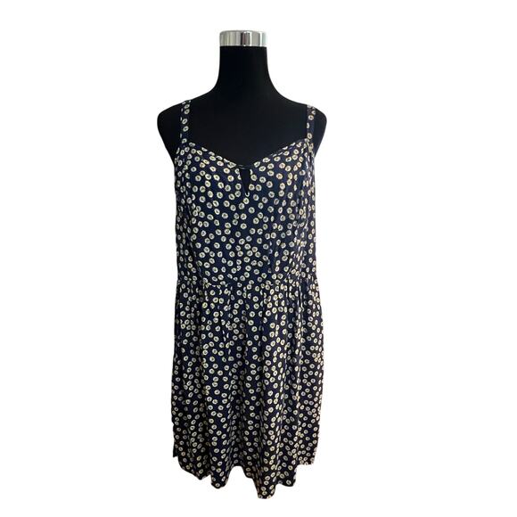 AUW 2X Daisy Floral Navy Blue Sundress Sleeveless Summer Dress - Picture 1 of 16